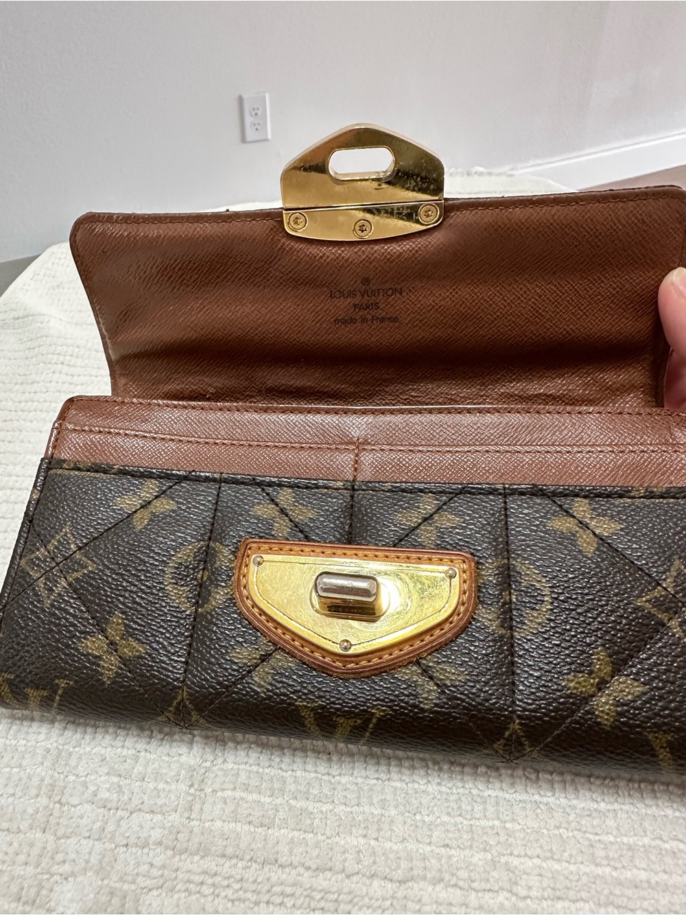 Louis Vuitton Brown Monogram Quilted Clutch with Gold Hardware